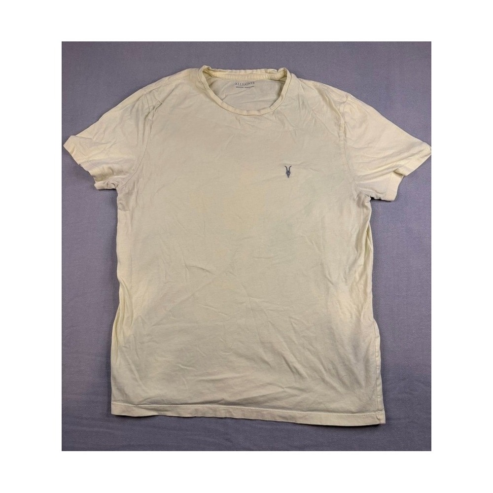 AllSaints Mens Ramskull Logo T-Shirt Pale Yellow Size Medium Short Sleeve